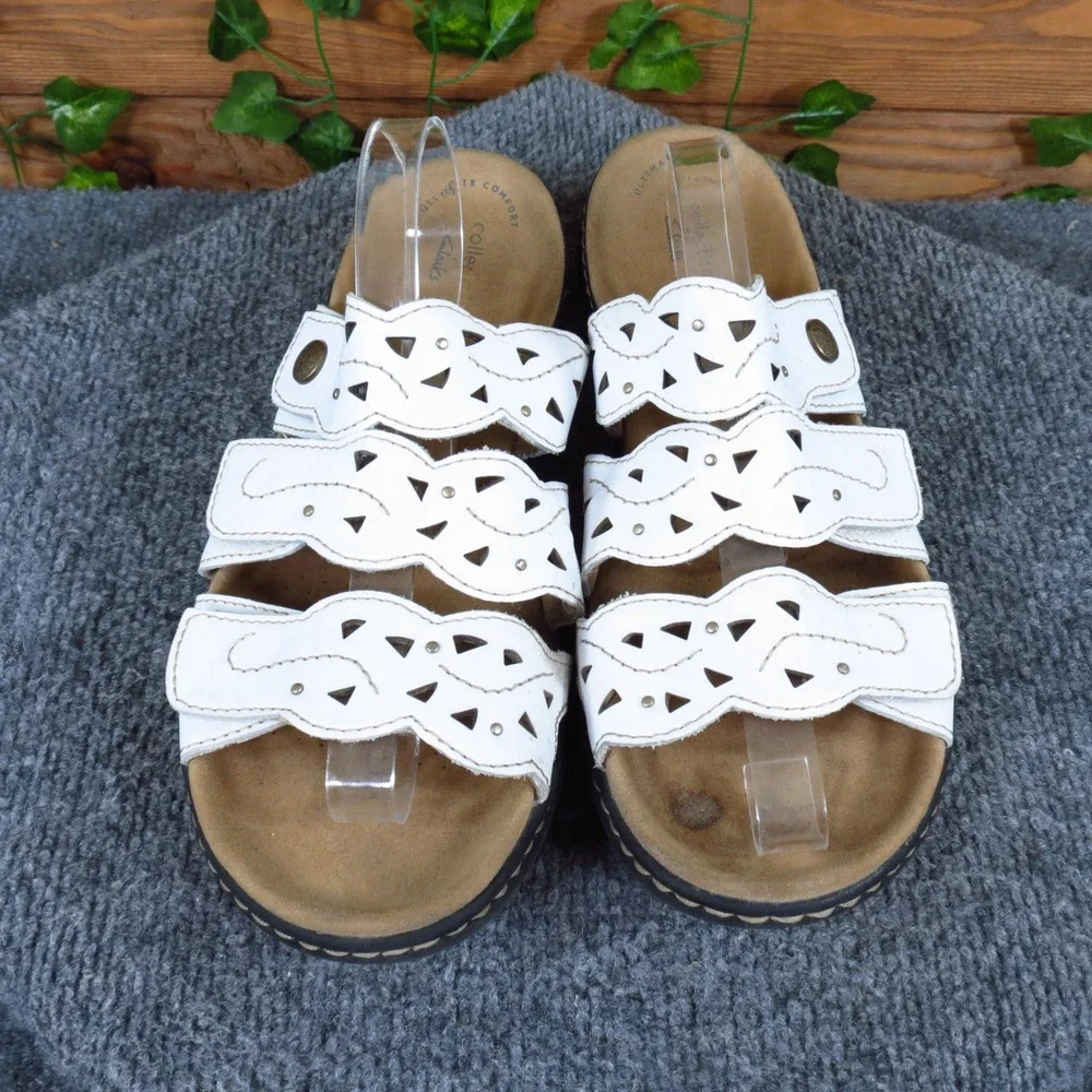 Clarks Leisa Cacti Womens Slide Sandals Size 10 Walking Comfort White Leather